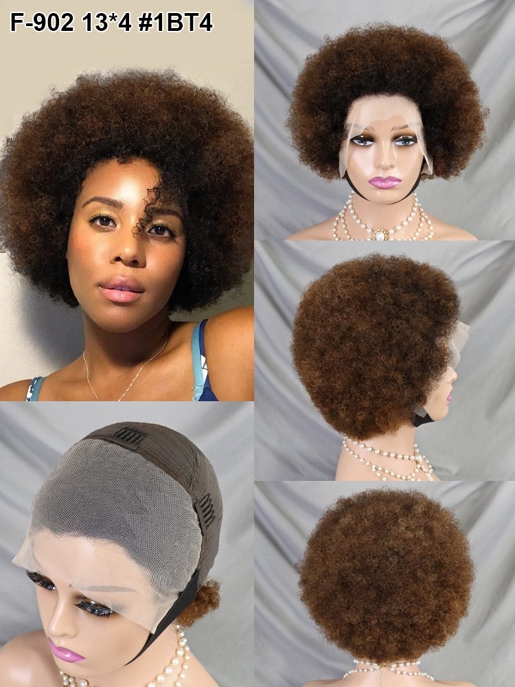 2024 New Hot Selling Fashion Afro Curly Pixie Cut Short Wig 13x4 Full Lace Frontal Bob Wig Frontal 1BT4 Color Human Hair Wigs