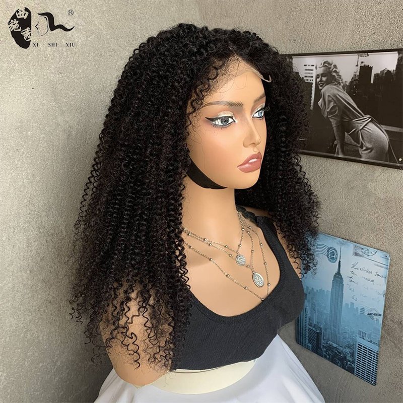 XISHIXIUHAIR Premium Curly Human Hair Front Lace Wig With Baby Hair For Black Women,4X4 Lace Closure Human Hair Wig Blend