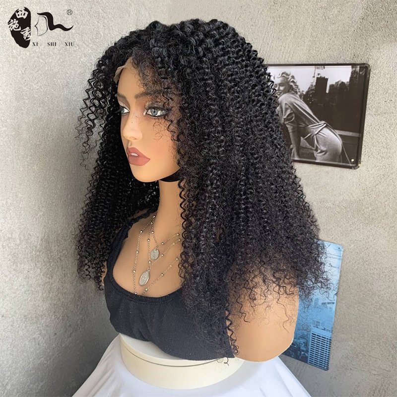 XISHIXIUHAIR Premium Curly Human Hair Front Lace Wig With Baby Hair For Black Women,4X4 Lace Closure Human Hair Wig Blend