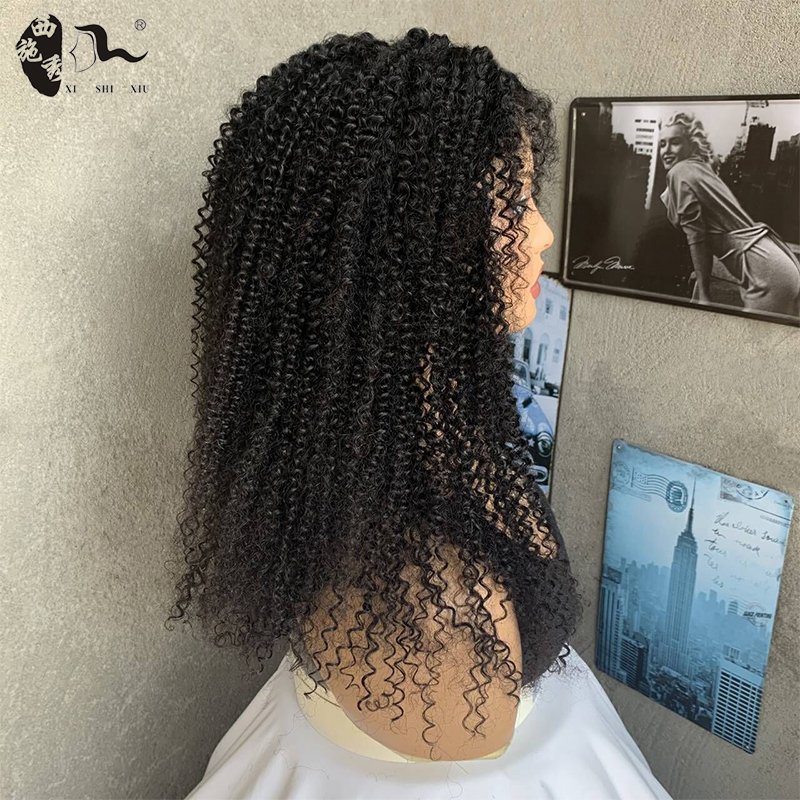 XISHIXIUHAIR Premium Curly Human Hair Front Lace Wig With Baby Hair For Black Women,4X4 Lace Closure Human Hair Wig Blend