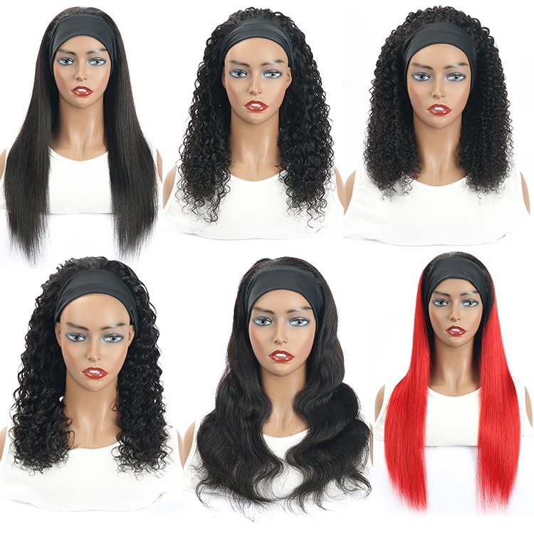Deep Wave Curly Headband Wigs Human Hair Wig Grip Headband Hair Wigs For Women Glueless Remy Hair With Headband