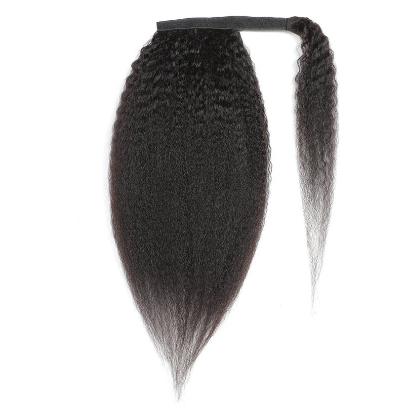 Wholesale #1B Kinky Straight Ponytail For Women High Quality Real Brazilian Human Hair Extension