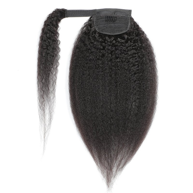 Wholesale #1B Kinky Straight Ponytail For Women High Quality Real Brazilian Human Hair Extension