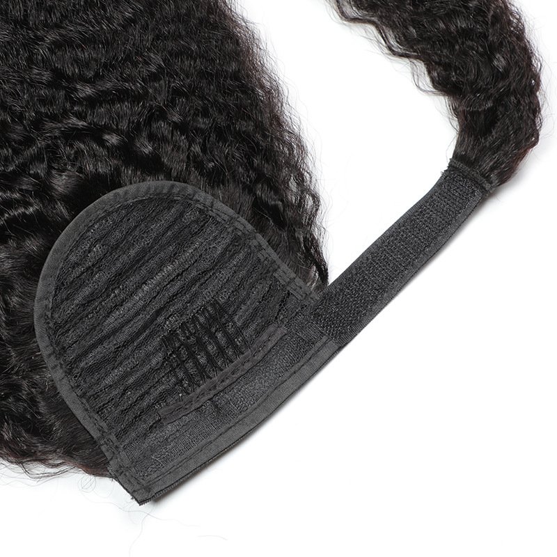 Wholesale #1B Kinky Straight Ponytail For Women High Quality Real Brazilian Human Hair Extension