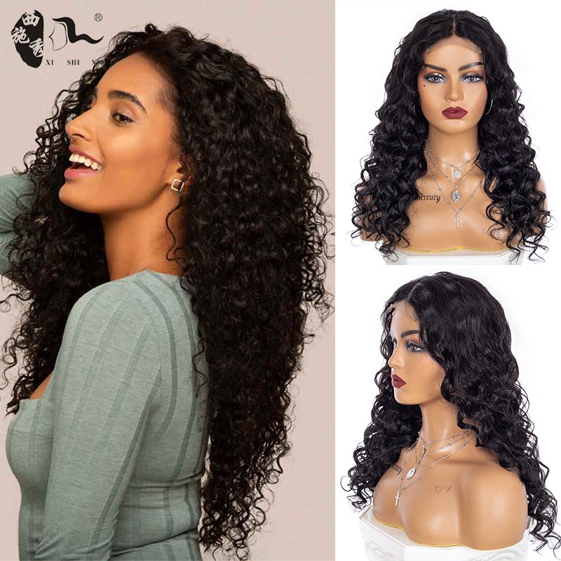XISHIXIU HAIR Made in China 20inch loose curl human hair blend For Factory Supplier 4*4 human hair blend wigs lace front wig
