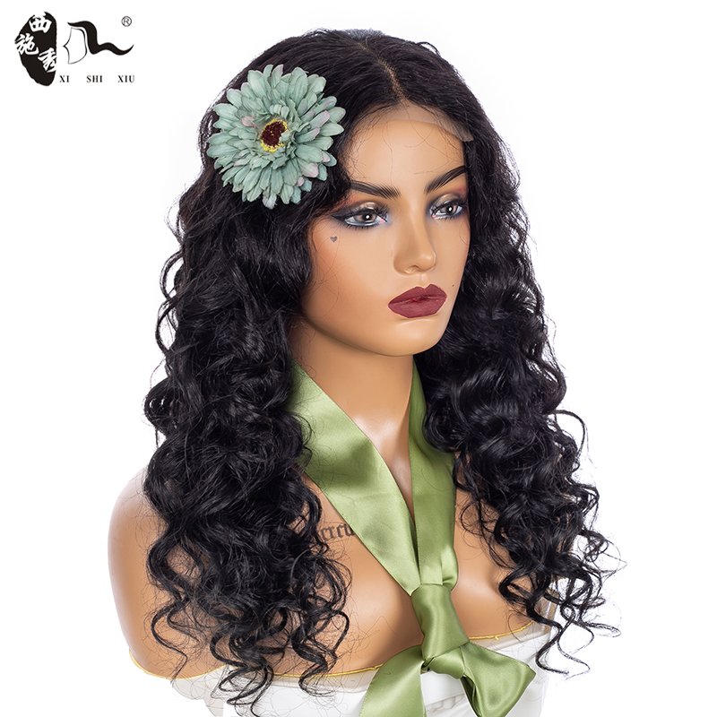 XISHIXIU HAIR Made in China 20inch loose curl human hair blend For Factory Supplier 4*4 human hair blend wigs lace front wig
