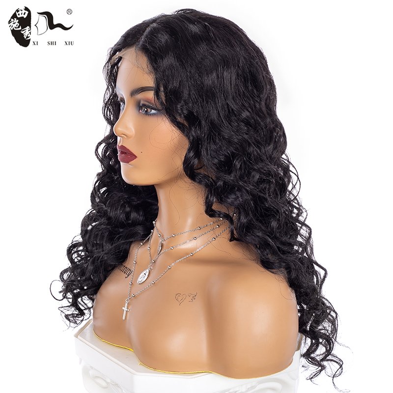 XISHIXIU HAIR Made in China 20inch loose curl human hair blend For Factory Supplier 4*4 human hair blend wigs lace front wig