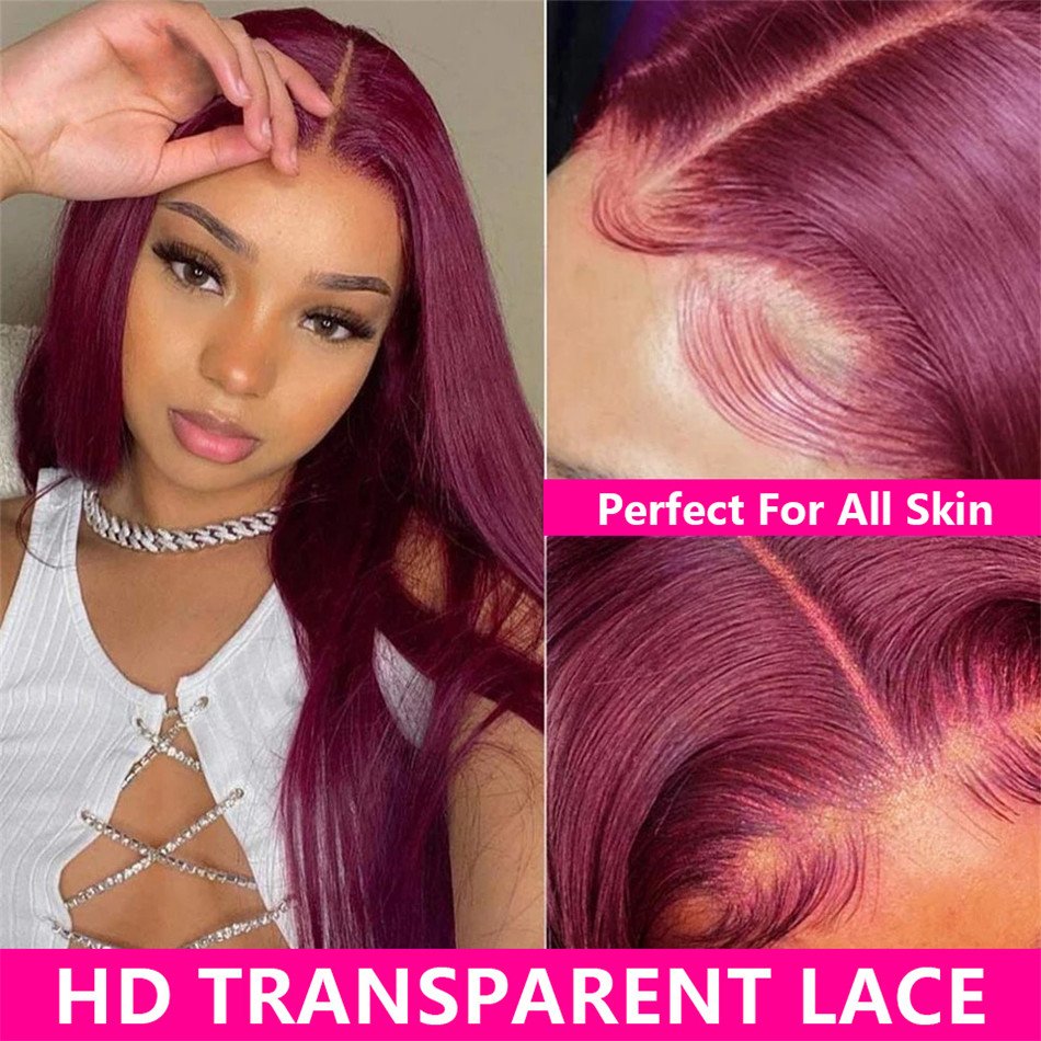 Cheap #99j Colored Wigs Human Hair Lace Front Bone Straight Human Hair Wig Wholesale Burgundy Red #99J Lace Front Wigs For Women