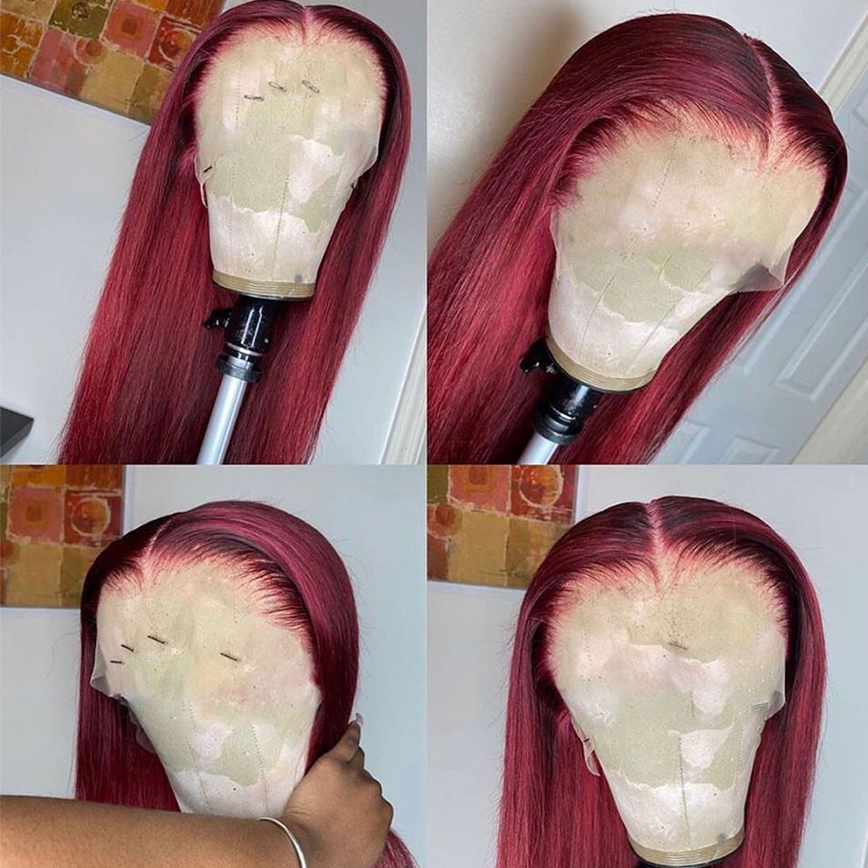 Cheap #99j Colored Wigs Human Hair Lace Front Bone Straight Human Hair Wig Wholesale Burgundy Red #99J Lace Front Wigs For Women