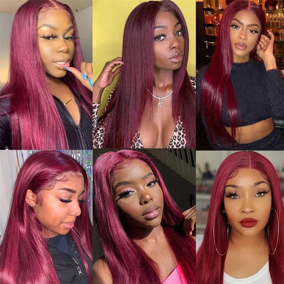 Cheap #99j Colored Wigs Human Hair Lace Front Bone Straight Human Hair Wig Wholesale Burgundy Red #99J Lace Front Wigs For Women