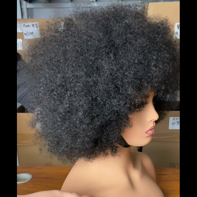 Full Volume Afro Kinky Curly Bob Wig With Bang Full Machine Made Human Hair Wig Virgin Brazilian Human Hair Wigs For Black Women