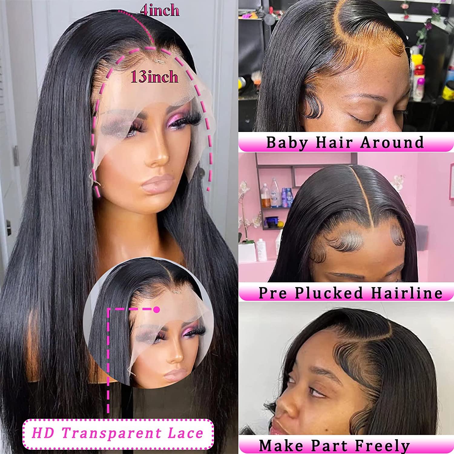 Straight Lace Front Wigs Human Hair Wigs for Women 180% Density 13x4 Lace Frontal Wigs Human Hair Virgin