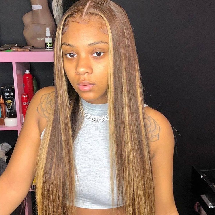 Human hair wigs real bone straight lace front piano color full lace long wig