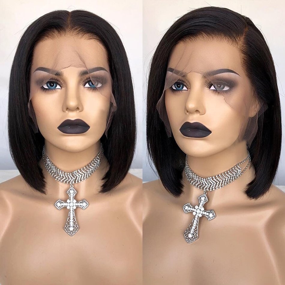 Wholesale cheap Brazilian human Hair Short transparent 13x4 Bob Wig Pre Plucked Natural Color Lace frontal Wigs For black Women