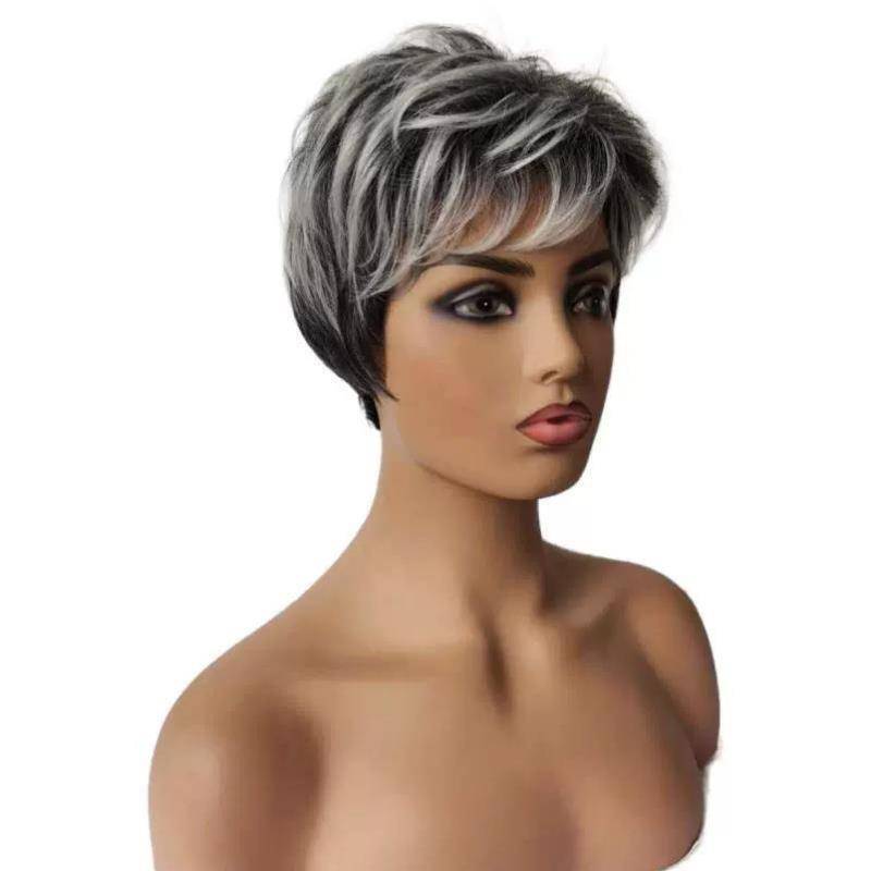 Factory Direct Selling Fashion Wore Gradient Grade Gray White Women's Short Hair Tube Points Divided into High temperature Silk