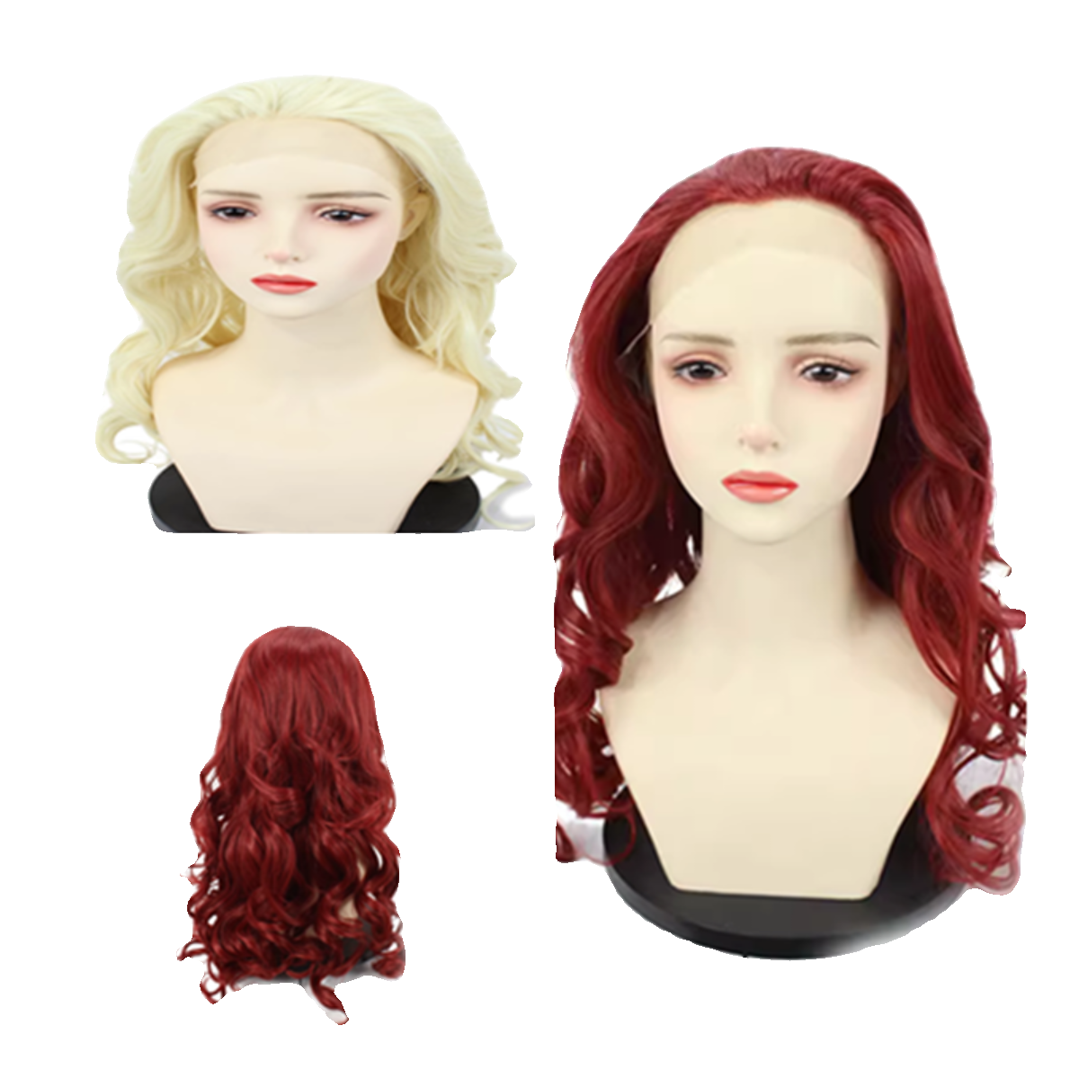 Light golden color, dark red plays acting role before the party, lace -shaped wig