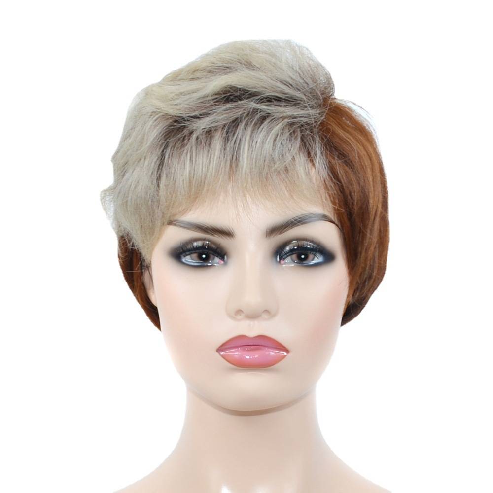 European and American ladies hairdressing short hair pseudo head cover brown -white drifting dye dyeing pseudo -short head sleeve spot