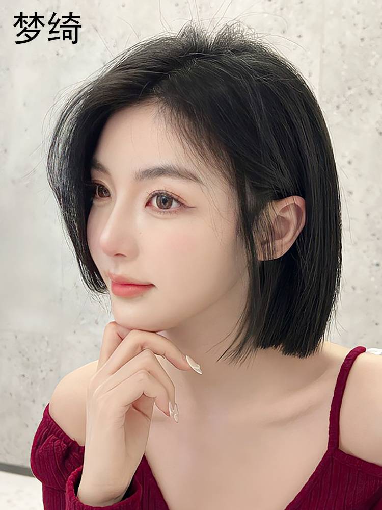 Fake hair female short hair True hair all -real hair side is divided into one -knife and cut summer natural fashion lace
