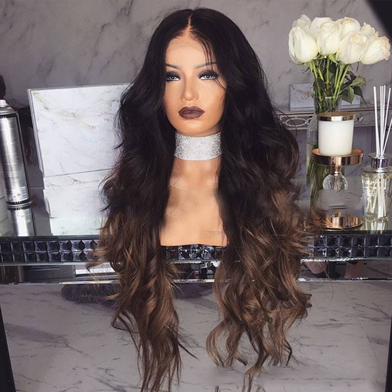 The new chemical fiber is divided into large wavy long curly curly hair European and American wigs, long hair gradient yellow pseudo head cover