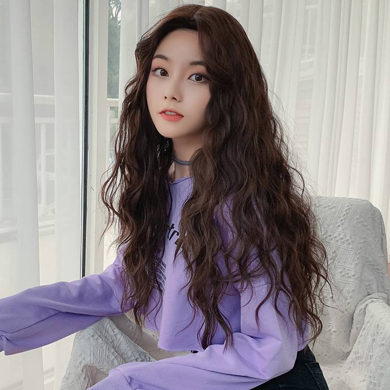 Japanese and Korean new product wig women's long curly hair wool rolls are divided into no bangs corn hot full set of stocks