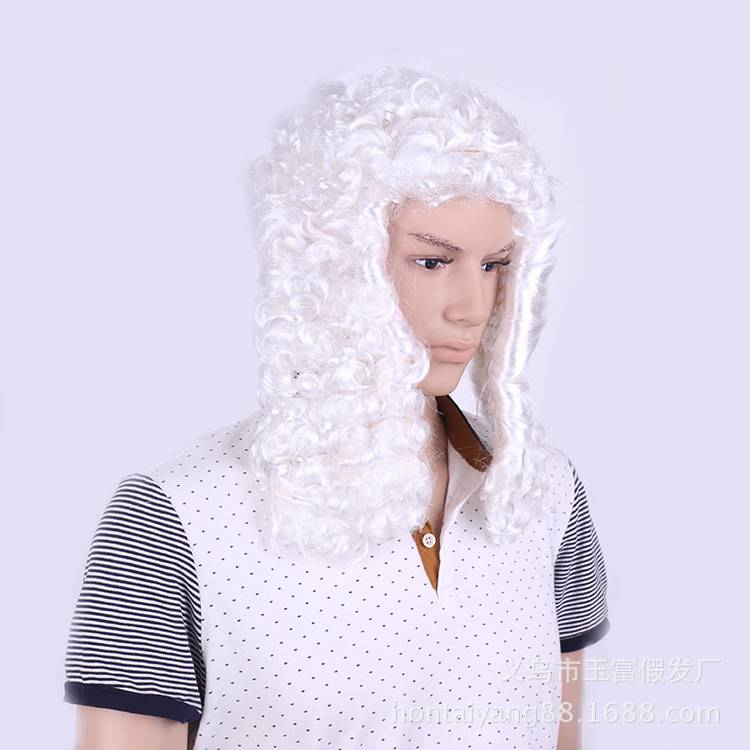 Manufacturer production lawyer wig hat white spiral rolling wig COS anime head sleeve man