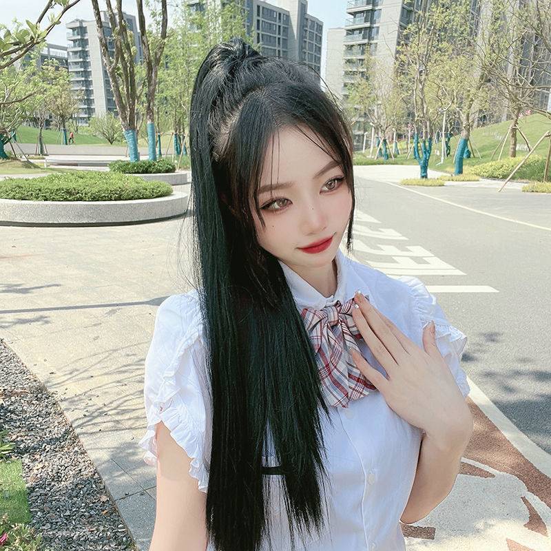 Factory wig female ponytail long straight hair tie -type stealth -breathable long hair wig spot spot