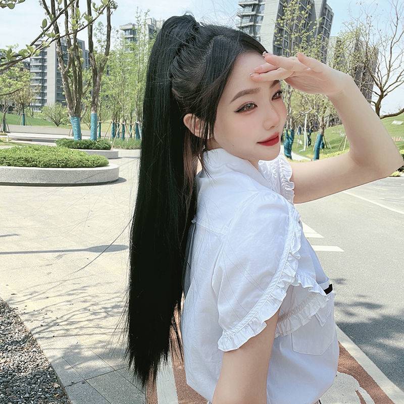 Factory wig female ponytail long straight hair tie -type stealth -breathable long hair wig spot spot