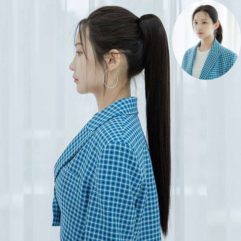 Cross -border e -commerce fake female black long hair tall ponytail grabbing long straight ponytail simulation hair manufacturers wholesale