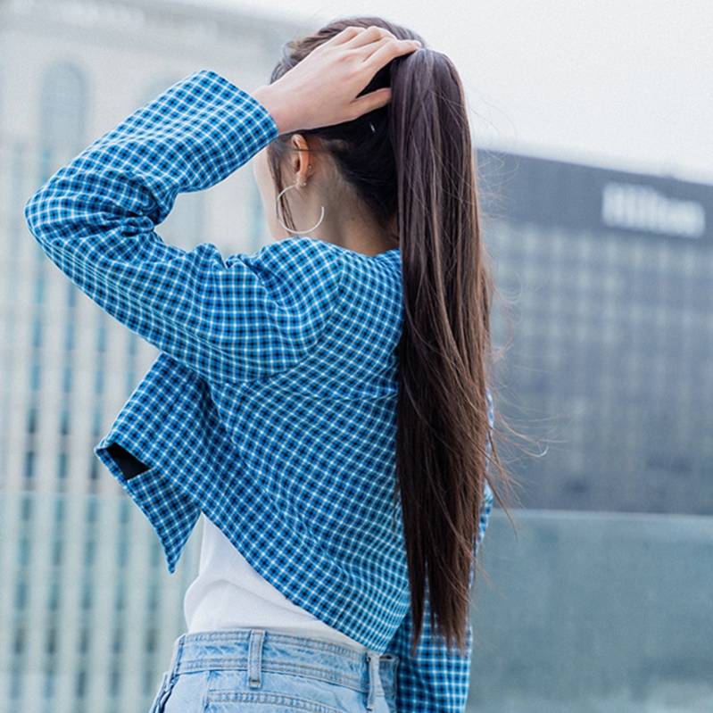 Cross -border e -commerce fake female black long hair tall ponytail grabbing long straight ponytail simulation hair manufacturers wholesale
