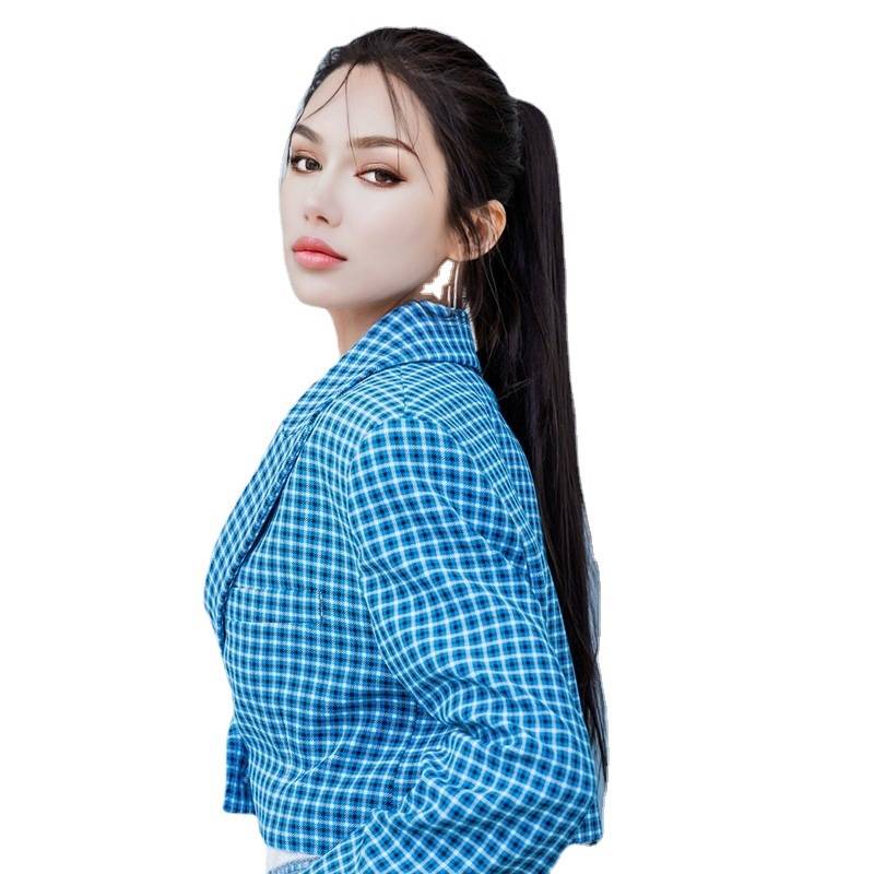 Cross -border e -commerce fake female black long hair tall ponytail grabbing long straight ponytail simulation hair manufacturers wholesale