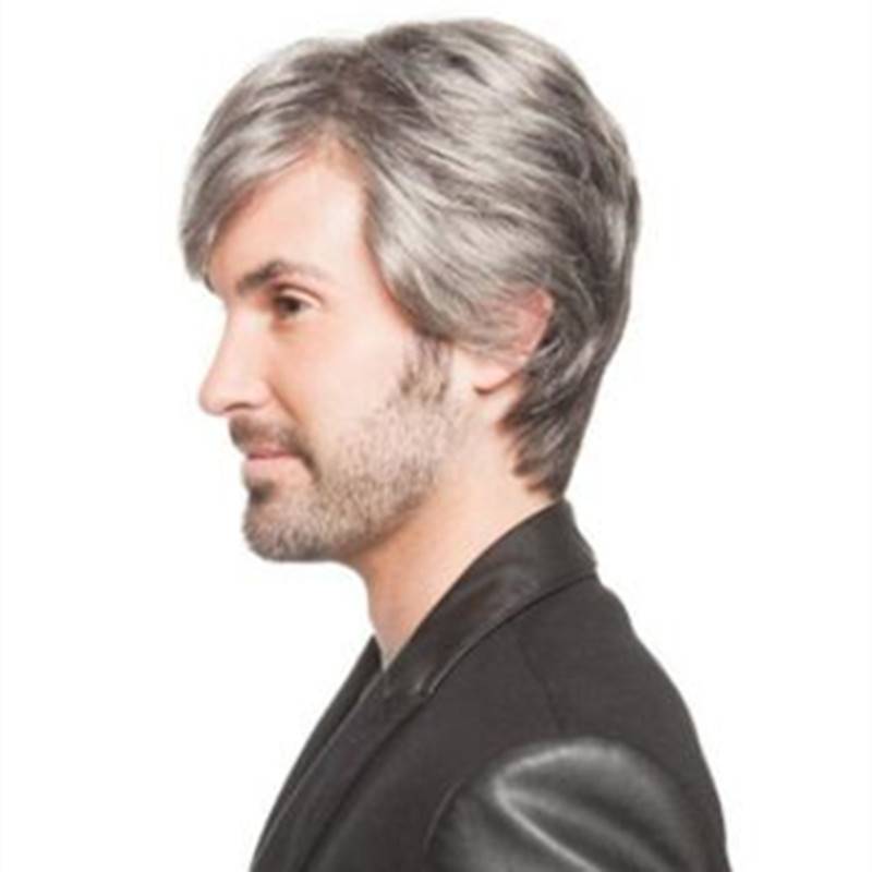 Wig Men's short hair European and American men's handsome, fluffy and realistic short curly hair mature men's short fake head cover