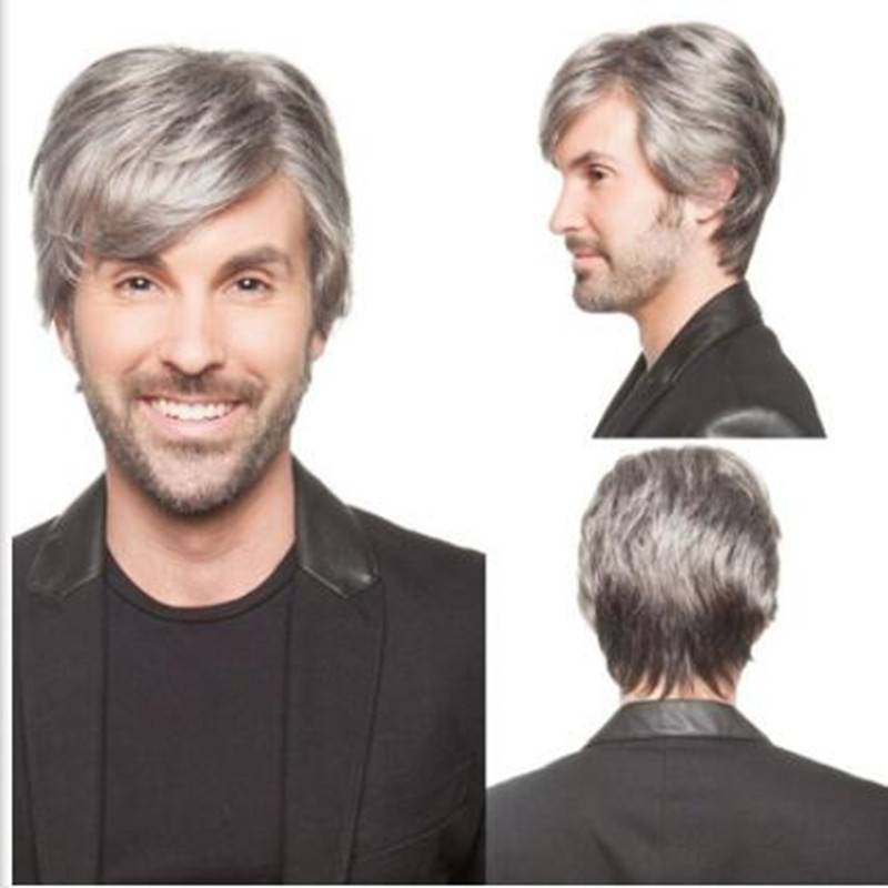 Wig Men's short hair European and American men's handsome, fluffy and realistic short curly hair mature men's short fake head cover