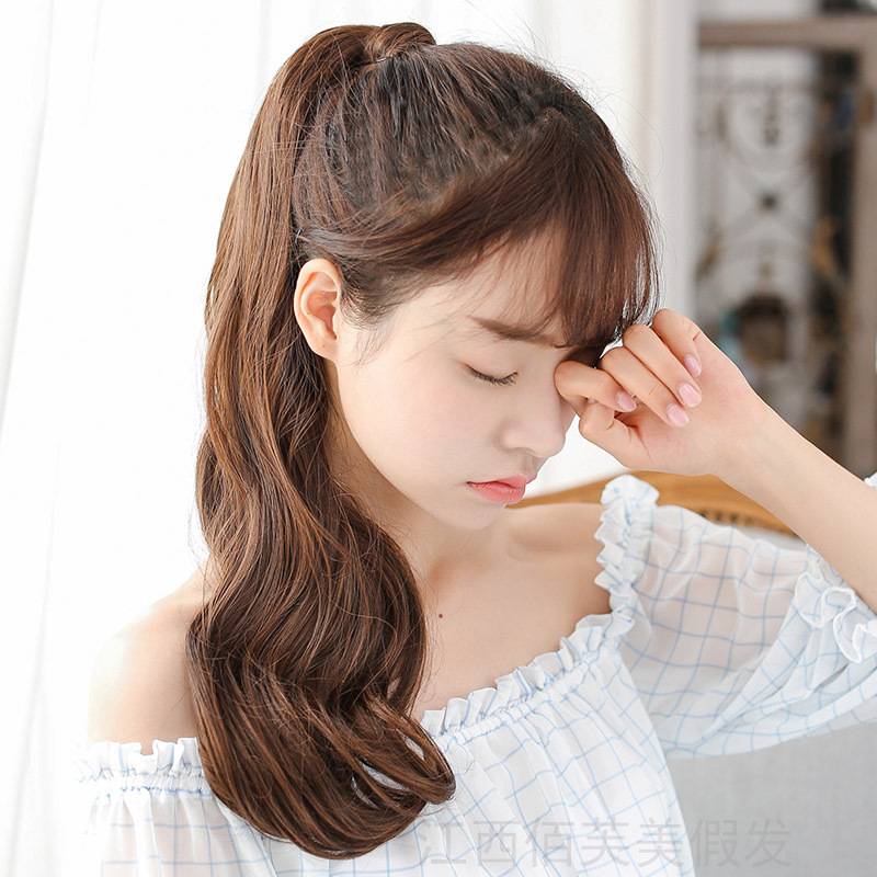 European and American wig ponytail long curl -type micro -rolled ponytail non -trace hair film wig Factory direct sales