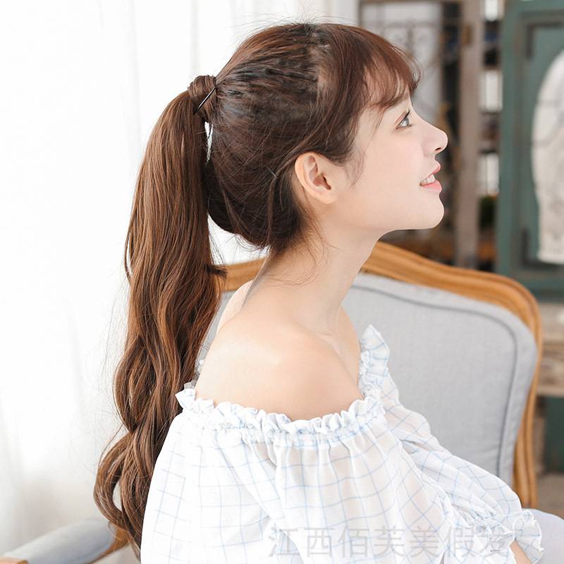European and American wig ponytail long curl -type micro -rolled ponytail non -trace hair film wig Factory direct sales