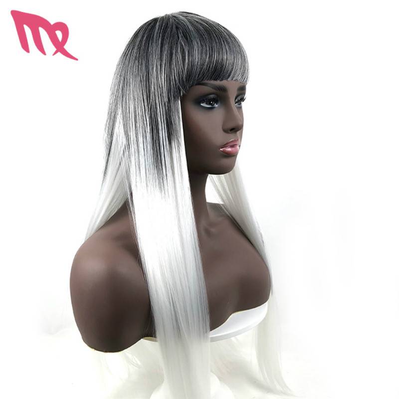 Wish wig Ms. Qi Liu Lajie long straight hair black and white high -temperature silk wigspiece