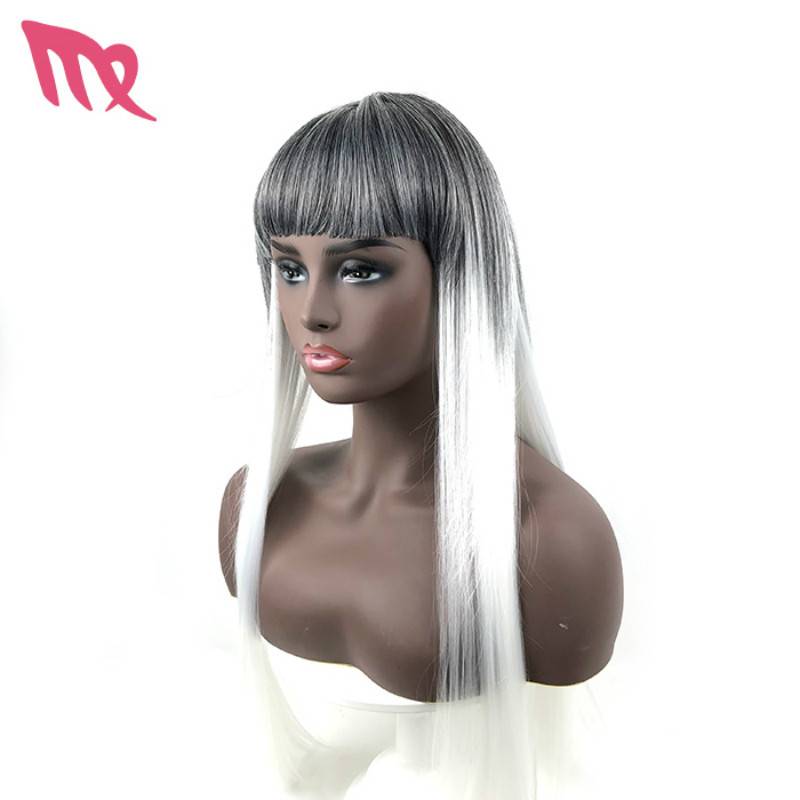 Wish wig Ms. Qi Liu Lajie long straight hair black and white high -temperature silk wigspiece