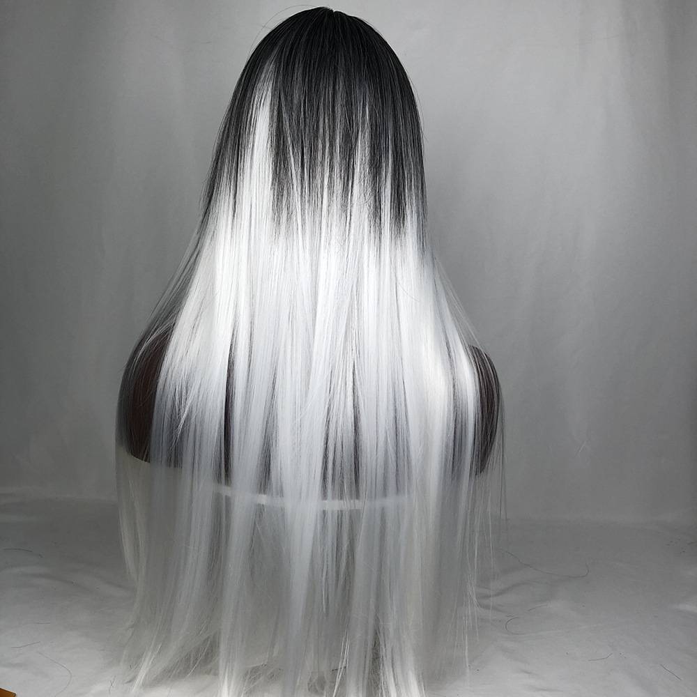 Wish wig Ms. Qi Liu Lajie long straight hair black and white high -temperature silk wigspiece