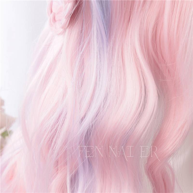 Fennuer Harajuku soft girl lolita long curly hair Rainbow color cute girl cute girl cos fake hair spot