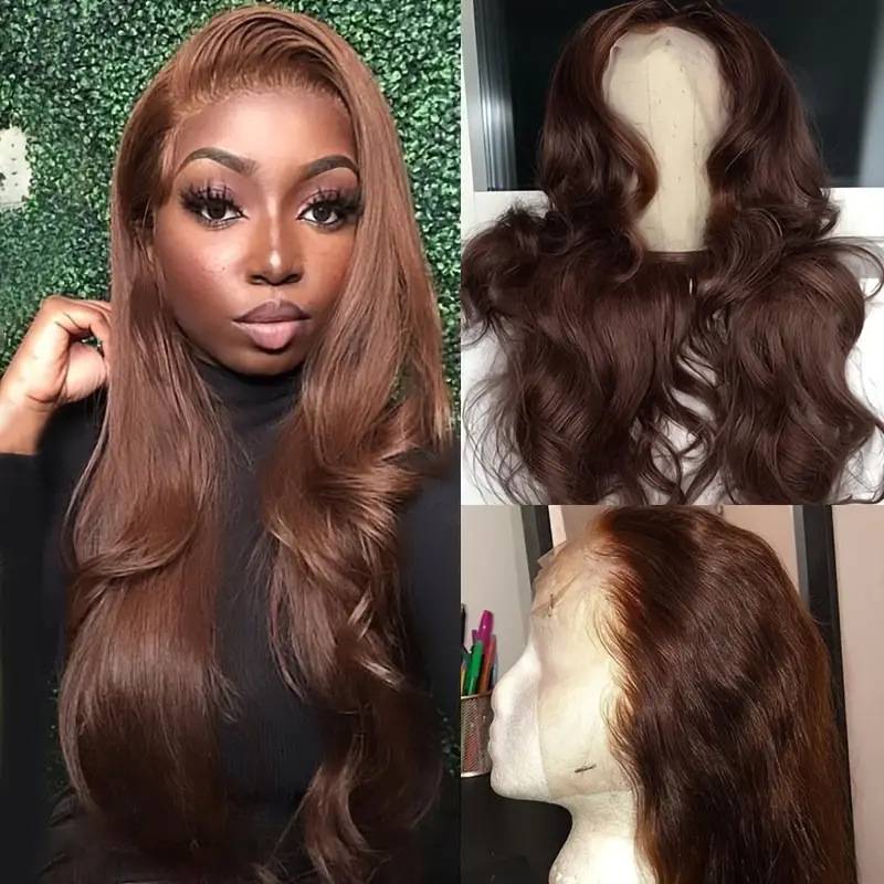 Hot -selling fashion brown big wave wig European and American hot -selling lace lace long curly hair wig
