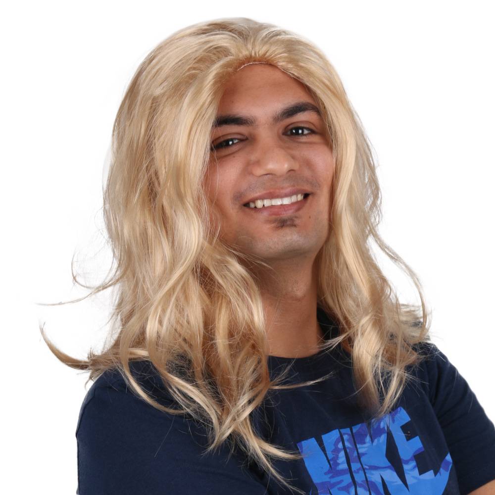 Golden shoulder wig curly boy long hair Foreigner showing film and television shooting hairstyle high -temperature silk blond hair