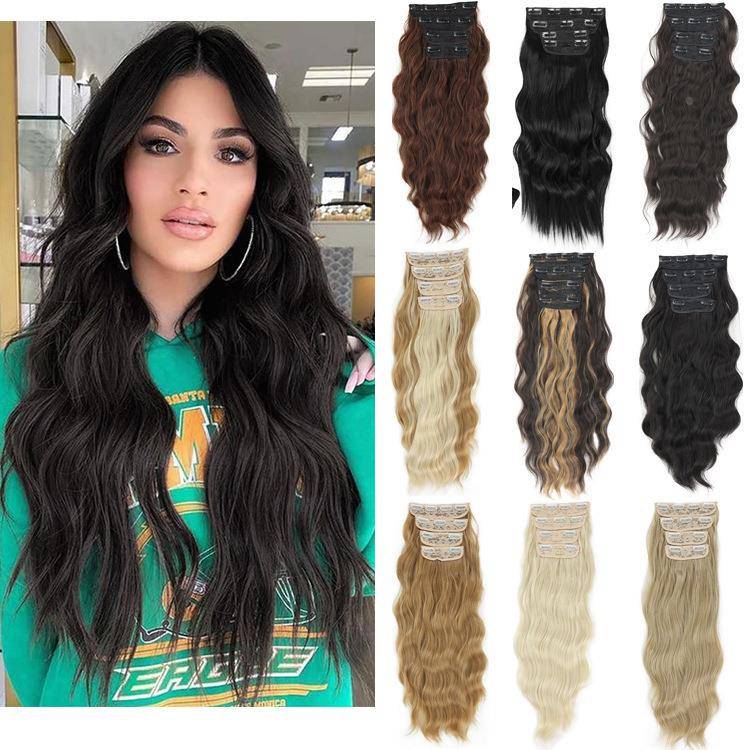 Water wave pattern curly curly European and American wig hair pads four -piece natural simulation of natural simulation hair