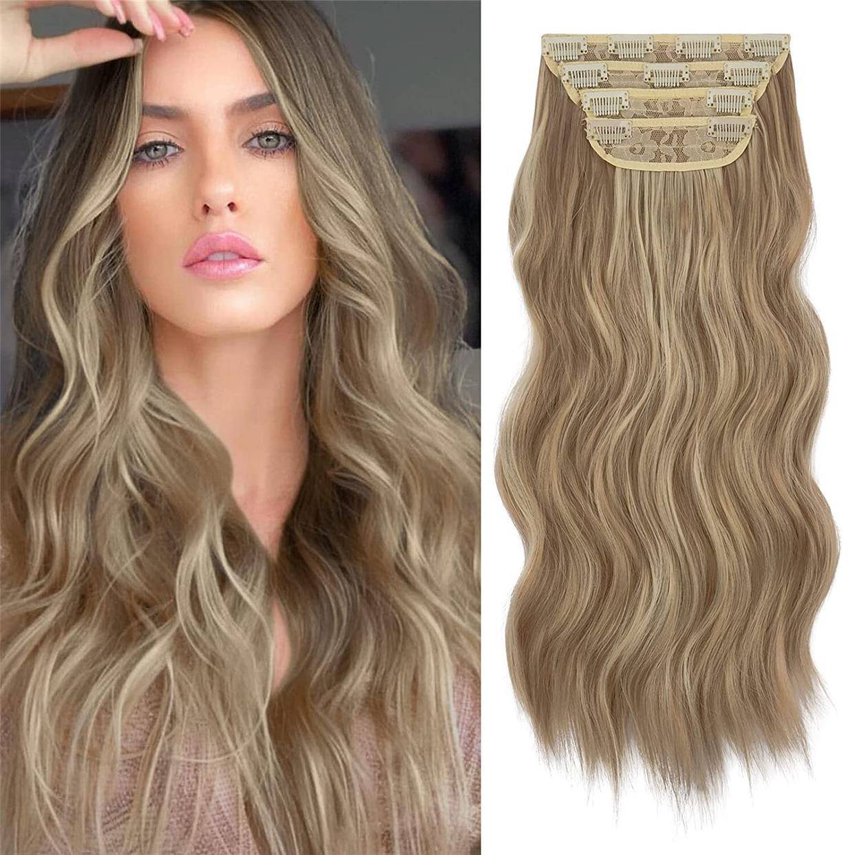 Water wave pattern curly curly European and American wig hair pads four -piece natural simulation of natural simulation hair
