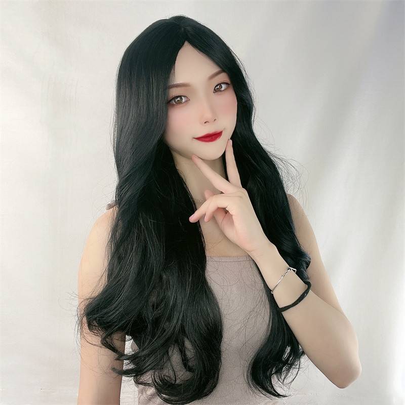 Cross -border wig women with long curly curly hair black big wave long hair mechanism head cover supports a piece of hair