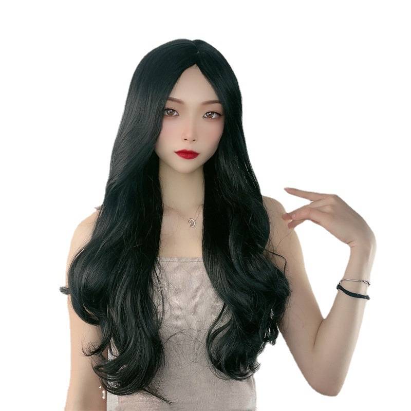 Cross -border wig women with long curly curly hair black big wave long hair mechanism head cover supports a piece of hair