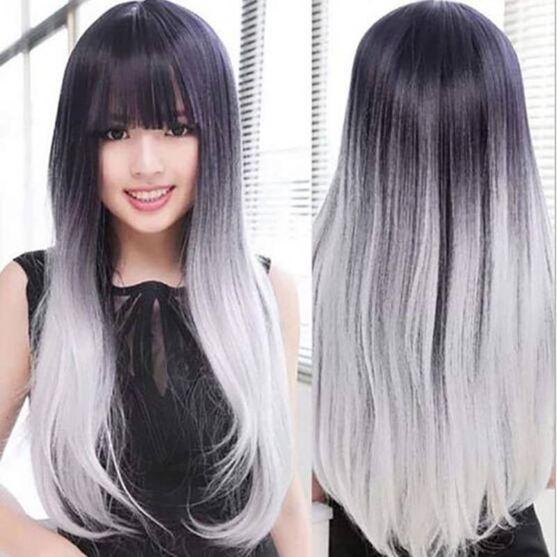 Wish wig Ms. Qi Liu Lajie long straight hair black and white high -temperature silk wigspiece