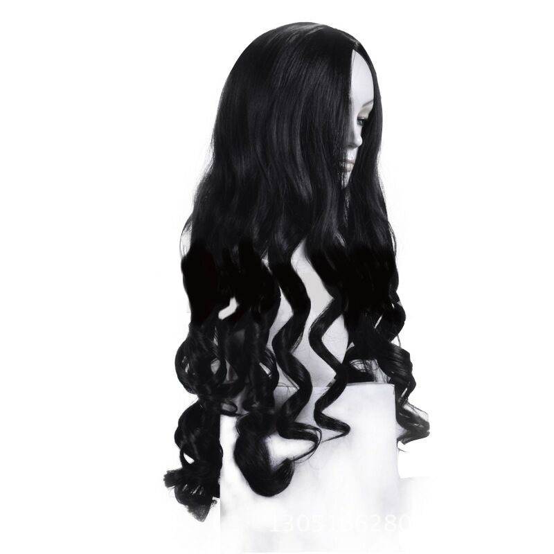 European and American fashion wig female high -temperature silk chemical fiber hair is divided into large wave black long curly hair women's hood