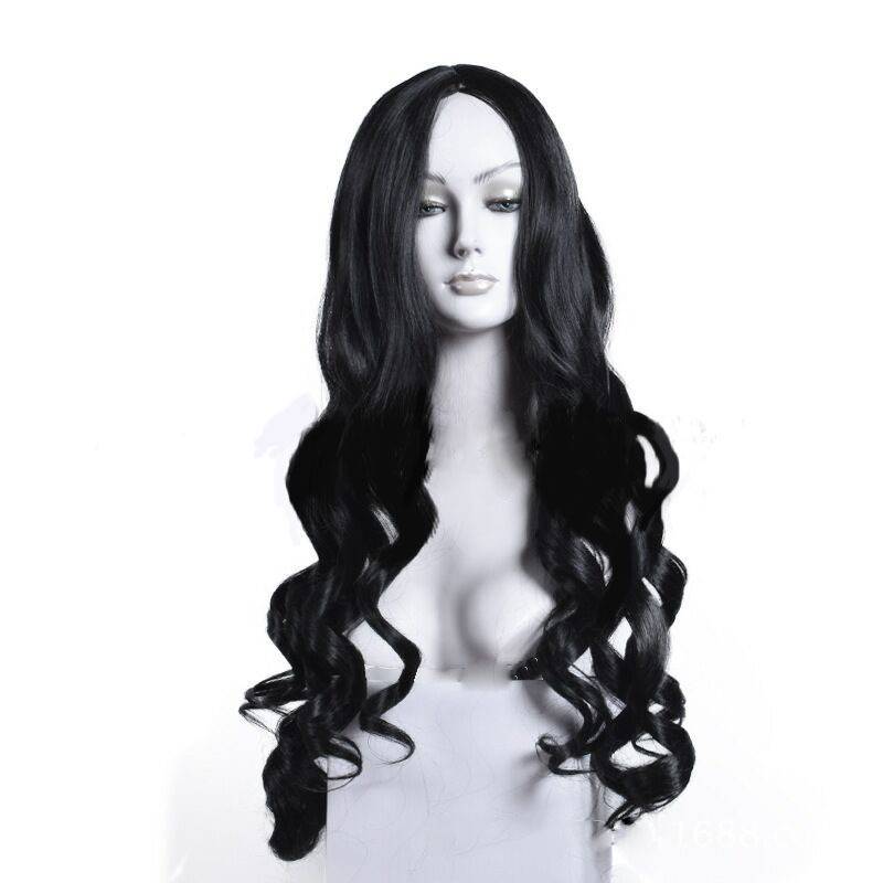 European and American fashion wig female high -temperature silk chemical fiber hair is divided into large wave black long curly hair women's hood