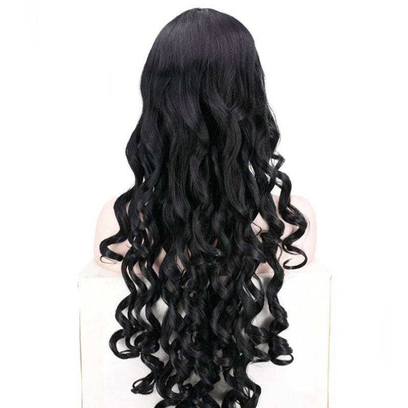 European and American fashion wig female high -temperature silk chemical fiber hair is divided into large wave black long curly hair women's hood