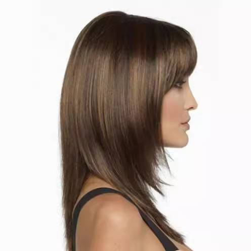 European and American ladies long straight hair Qi bangs fake hair black brown straight hair new products new product fake discovery goods