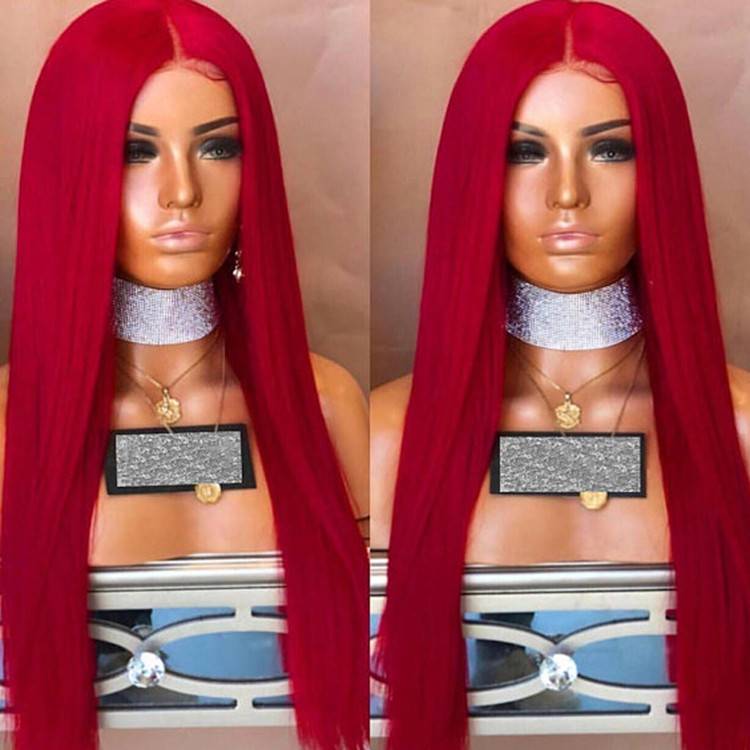 Cross -border hot selling wig European and American fashion colored colored medium differentiated fibrous head sleeve long straight -haired female cos multi -color red